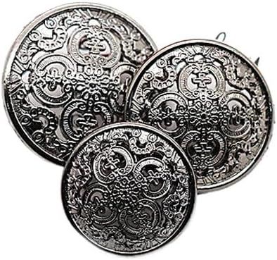 10Pcs Round Metal Buttons Hollow Carved Sewing for Jacket Suits Sweaters Crafts (Black)