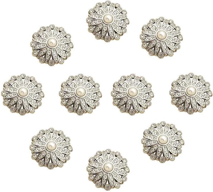 Pearl Clothing Buttons Handmade Sewing Accessories Needlework Sewing Button DIY Shiny Rhinestone(silver-10pcs-23MM)