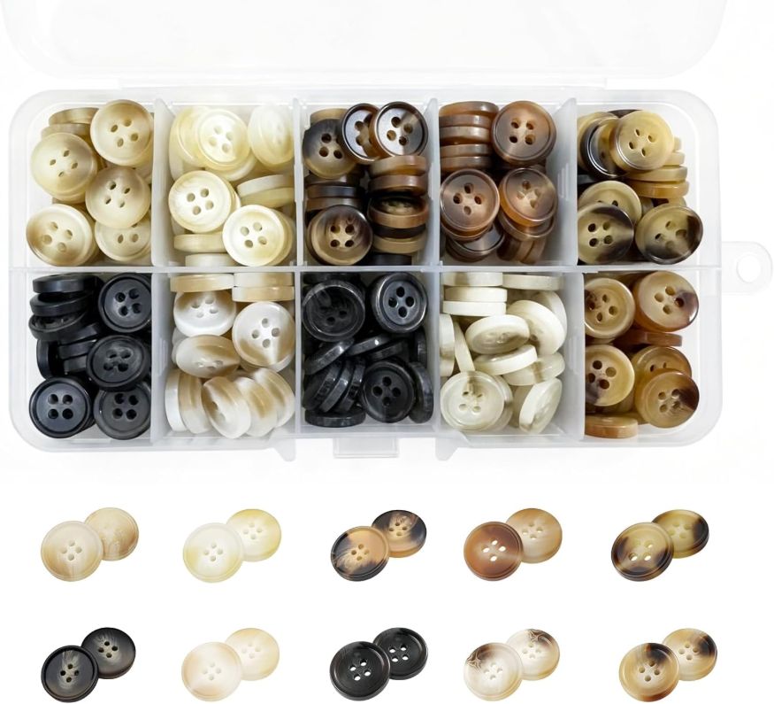 Assorted Resin Buttons for Sewing Crafts, 300Pcs 4-Hole Round Sewing Buttons for Clothes, 0.45in 10 Colors Button for Suit, Shirt, Coats, Clothes Sewing, DIY Craft, with Storage Box