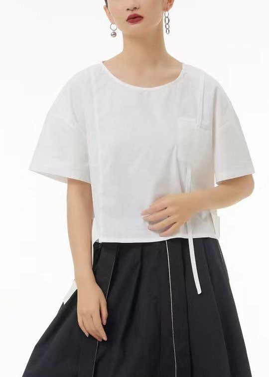 5.1Chic White O-Neck Oversized Cotton Short Sleeve Tops Summer