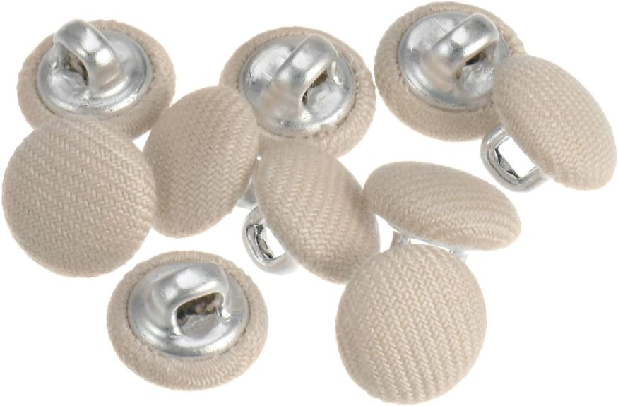 Generic 10pcs 16L Fabric Cloth Covered Button 10mm Metal Shank Round Sewing Buttons for Suits Dress Blouses, Beige