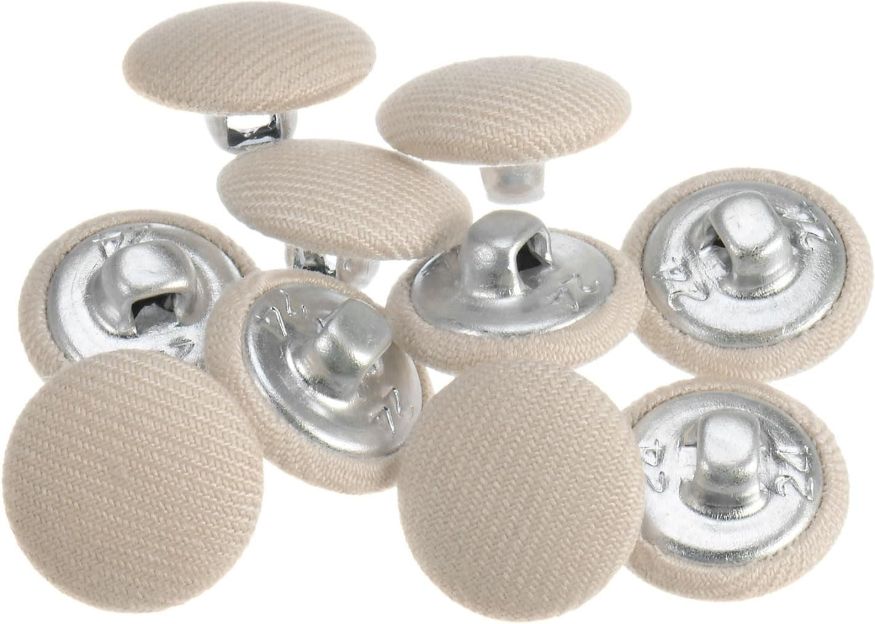 Generic 10pcs 24L Fabric Cloth Covered Button 15mm Metal Shank Round Sewing Buttons for Suits Dress Blouses, Beige