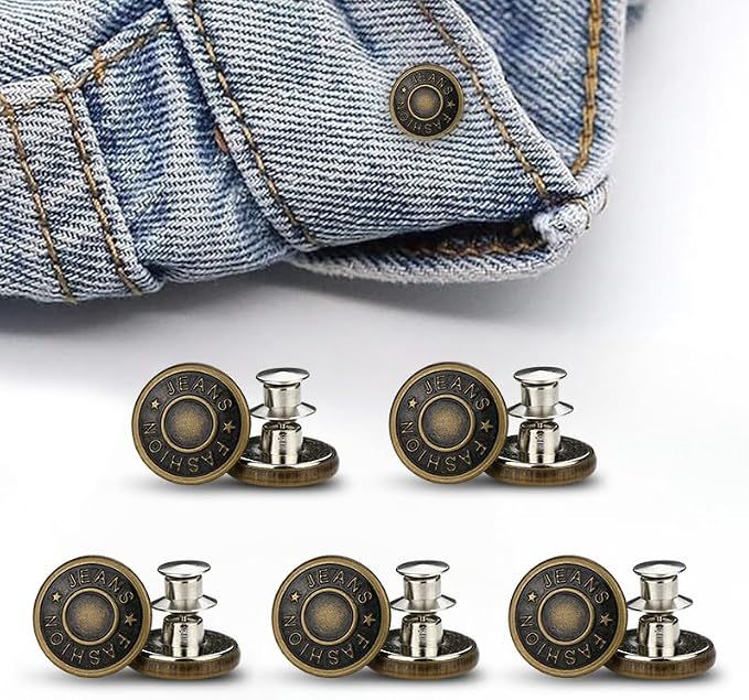 10Pcs Metal Buttons(17 mm), Adjustable Jeans Button Replacement, No-Sew Nailess Removable and Reusable Buttons Pins, Repair Supplies for Loose Jean Pants, Bronze