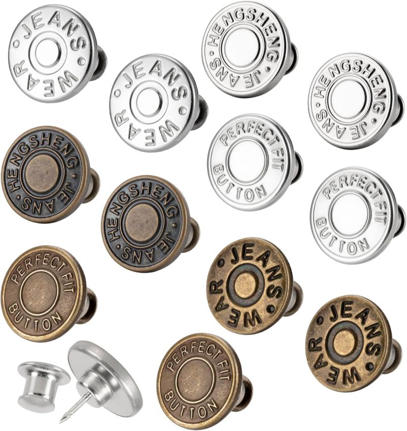 ZENGLU 12 Sets Jean Buttons pins No Sew Instant 17mm Replacement Button Adjustable Pants Buttons Kit