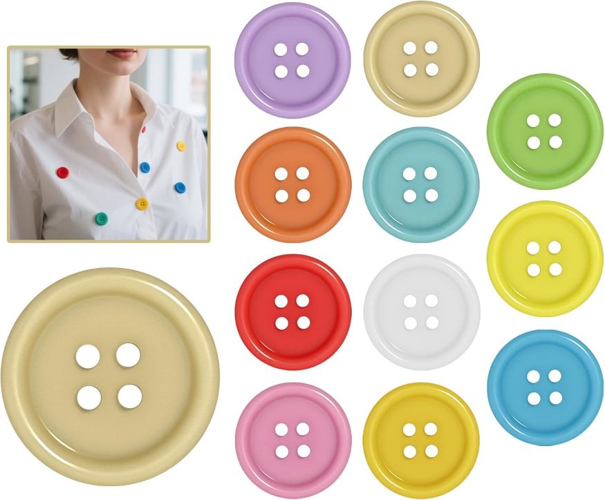 60 Pcs Sewing Buttons for Clothes, 20mm(3/4") 4 Hole Colorful Resin Buttons for Crafts DIY Arts Clothing Card Making Sweater Shirt, Assorted Colored Button